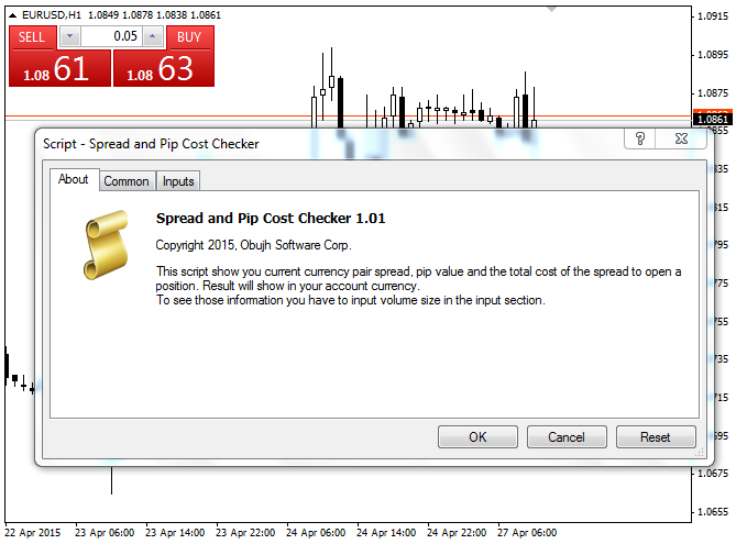 点差和点成本检查器 - MetaTrader 4 脚本