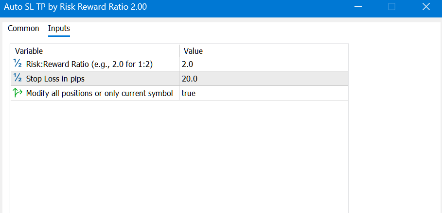 Auto SL TP by Risk Reward Ratio - script for MetaTrader 5