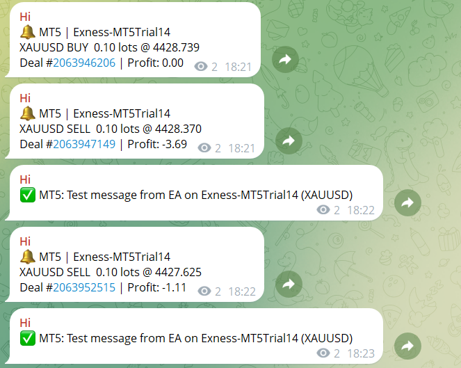 MT4 Telegram Trade Notifier (Bot API) — Deal Alerts - expert for MetaTrader 4