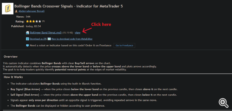 Bollinger Bands Crossover Signals - indicator for MetaTrader 5