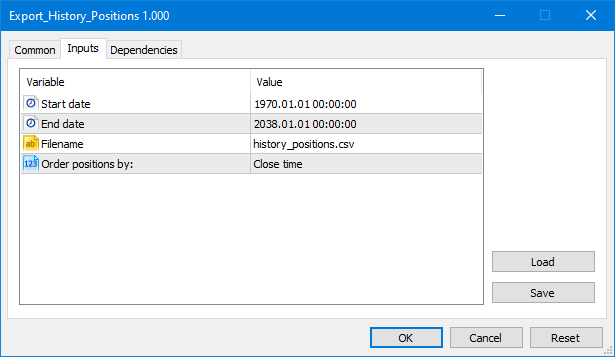 Export Positions History V1 - script for MetaTrader 5