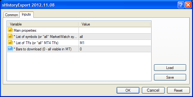 sHistoryExport - handy script to export the historical data in the МetaТrader 4 format - script for MetaTrader 5