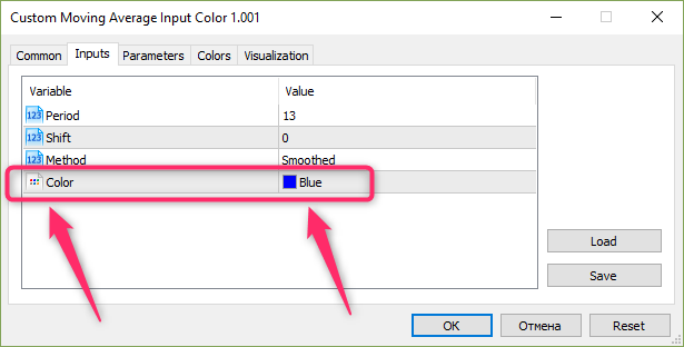 Custom Moving Average Input Color - indicator for MetaTrader 5