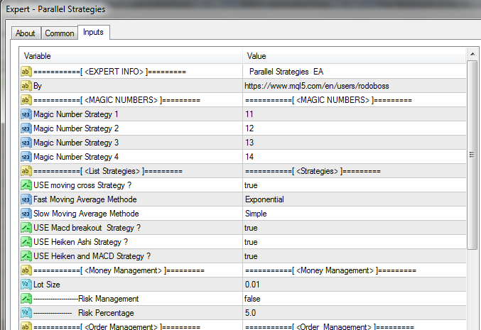 Parallel Strategies Example - expert for MetaTrader 4