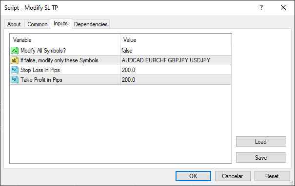 Modify SL TP - script for MetaTrader 4