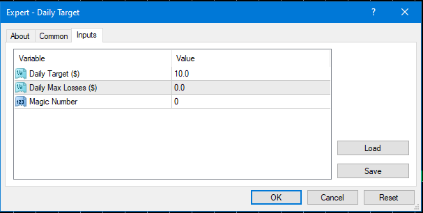 Daily Target, Max Daily Losses with MagicNumber - expert for MetaTrader 4