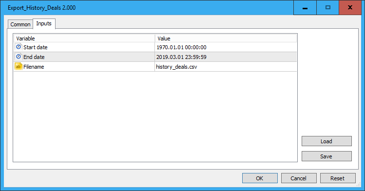 Export Deals History V1 - script for MetaTrader 5