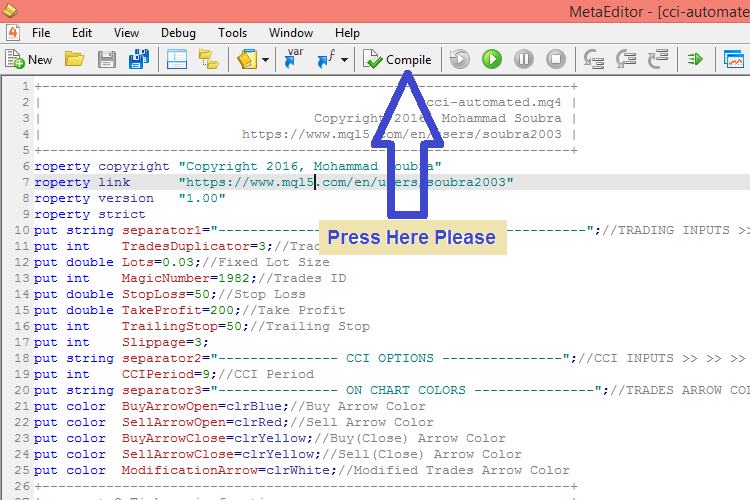 Example of Commodity Channel Index Automated - expert for MetaTrader 4