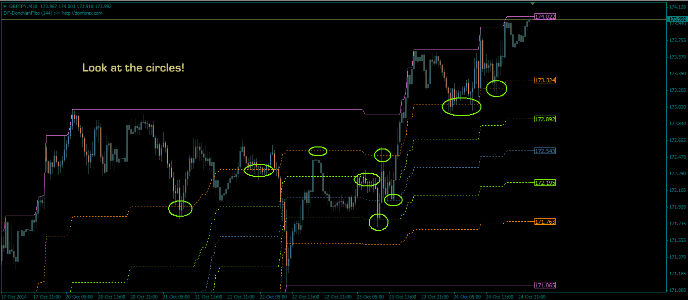DonForex DonchianFibo - indicator for MetaTrader 4