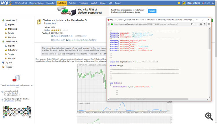 Variance - indicator for MetaTrader 5