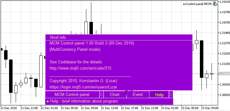 "MCM Control Panel" for Multicurrency Expert Advisors and Indicators - expert for MetaTrader 5