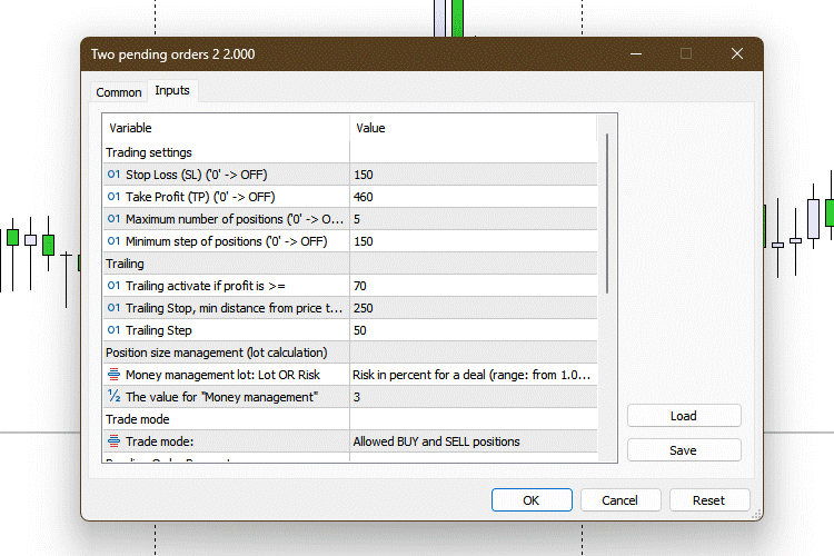 Two pending orders 2 - expert for MetaTrader 5