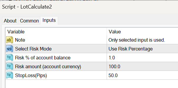 LotSize Calculation - script for MetaTrader 4