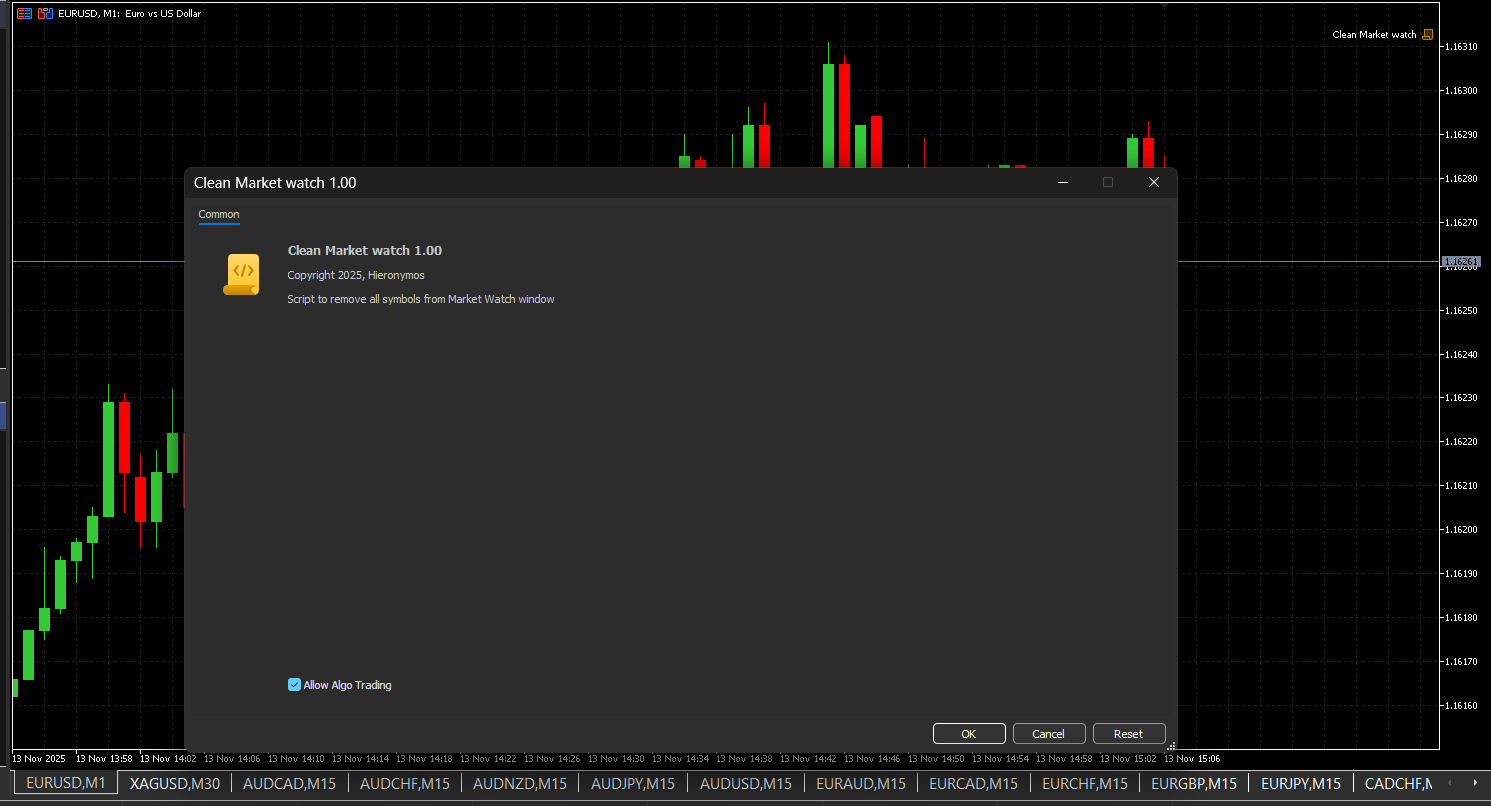 Clean Market Watch -  Removes All Symbols In the Market Watch Windows In One Go - script for MetaTrader 5