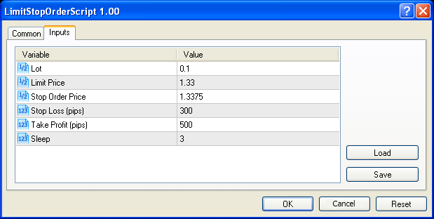 Limit Stop Order Script - script for MetaTrader 5