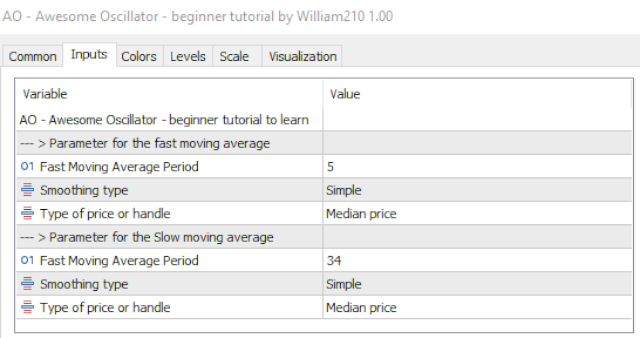 AO - Awesome Oscillator  - without iAO() code for beginners by William210 - indicator for MetaTrader 5