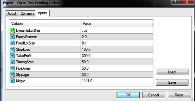Open Two Pending Orders - expert for MetaTrader 4