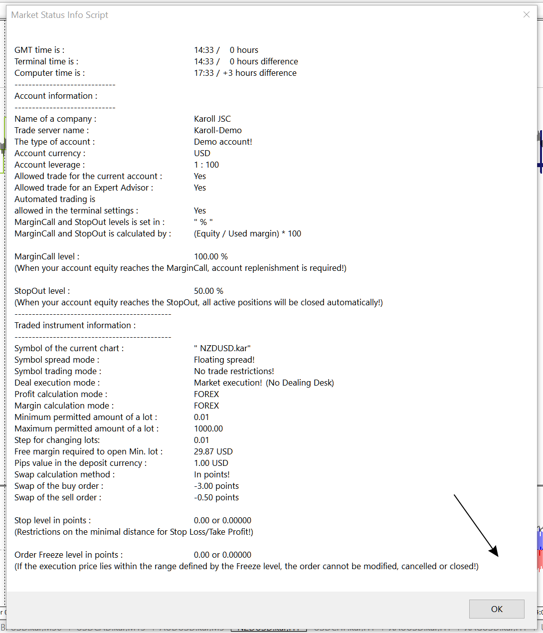Market Status Info - script for MetaTrader 4