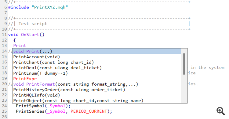 Print massive information (PrintXYZ) from the terminal - library for MetaTrader 5