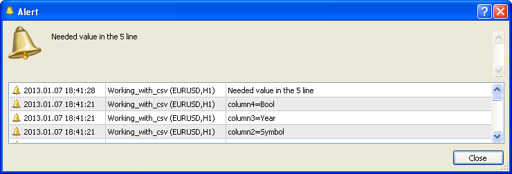 The example of the work with the CSV file as with a table - script for MetaTrader 5