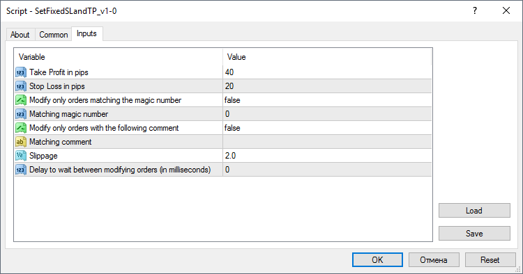 设置固定止损和止盈 - MetaTrader 4 脚本