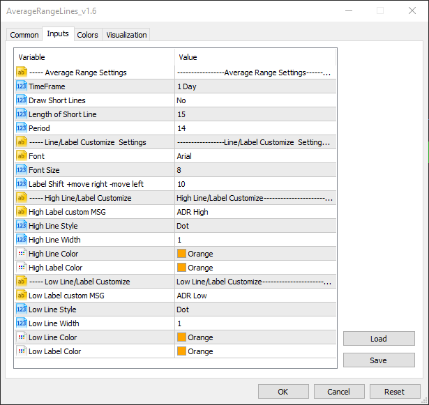 AverageRangeLines_v1.6 - indicator for MetaTrader 5