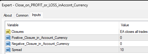 Close_on_PROFIT_or_LOSS_inAccont_Currency - expert for MetaTrader 4