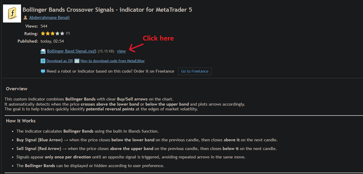 Bollinger Bands Crossover Signals - indicator for MetaTrader 5