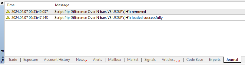 Calculate pip difference over the last N bars - script for MetaTrader 4