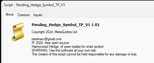 Harmonized Pending Hedge of open trades for chart symbol - script for MetaTrader 4