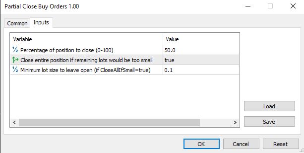 Partial Close Buy Orders - script for MetaTrader 5