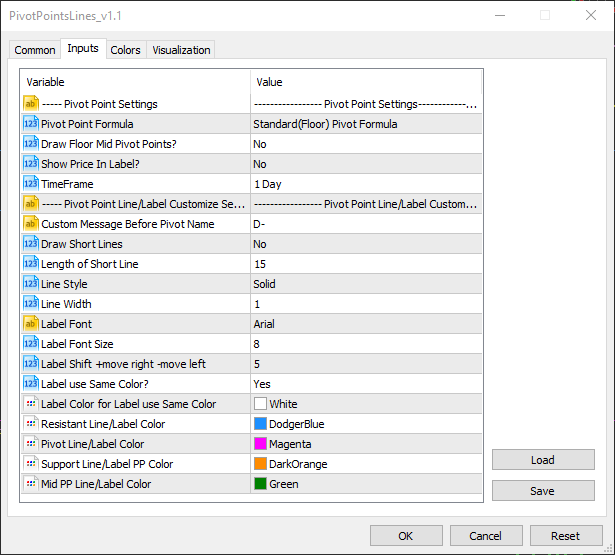 PivotPointsLines _v1.1 - indicator for MetaTrader 5