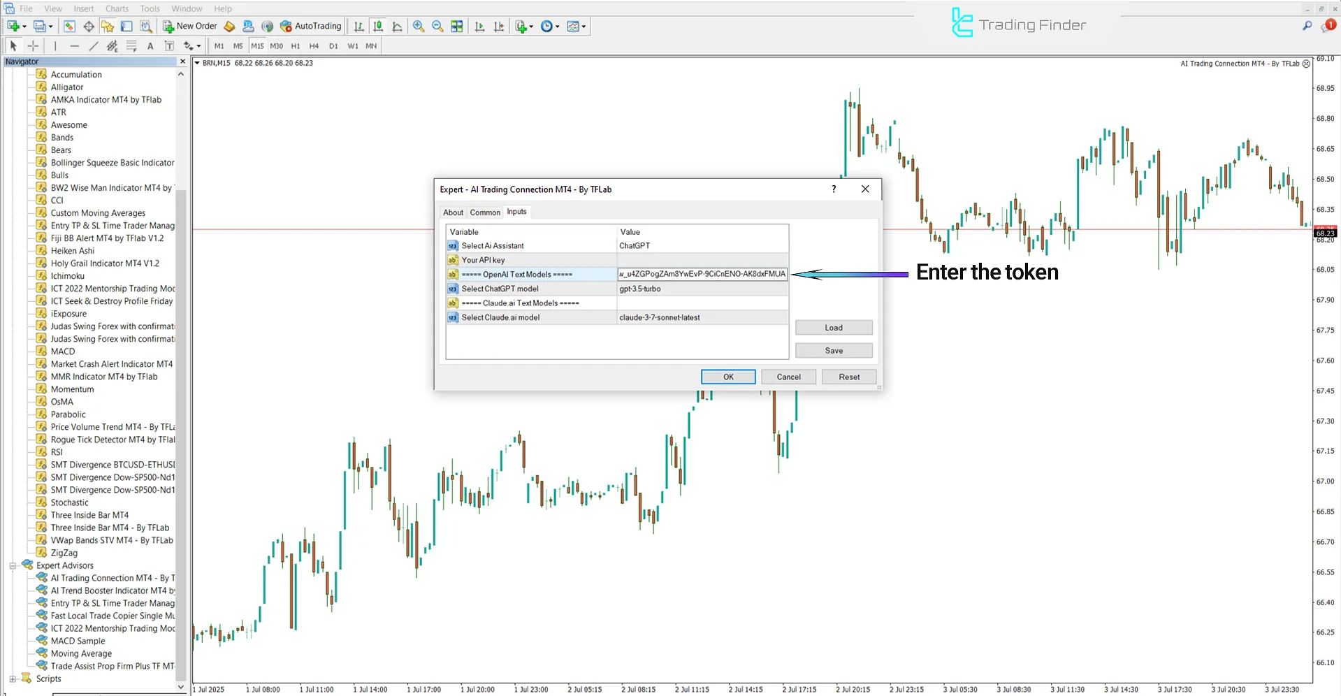 Steps for adding an AI token to the AI Trading Connection Expert Advisor