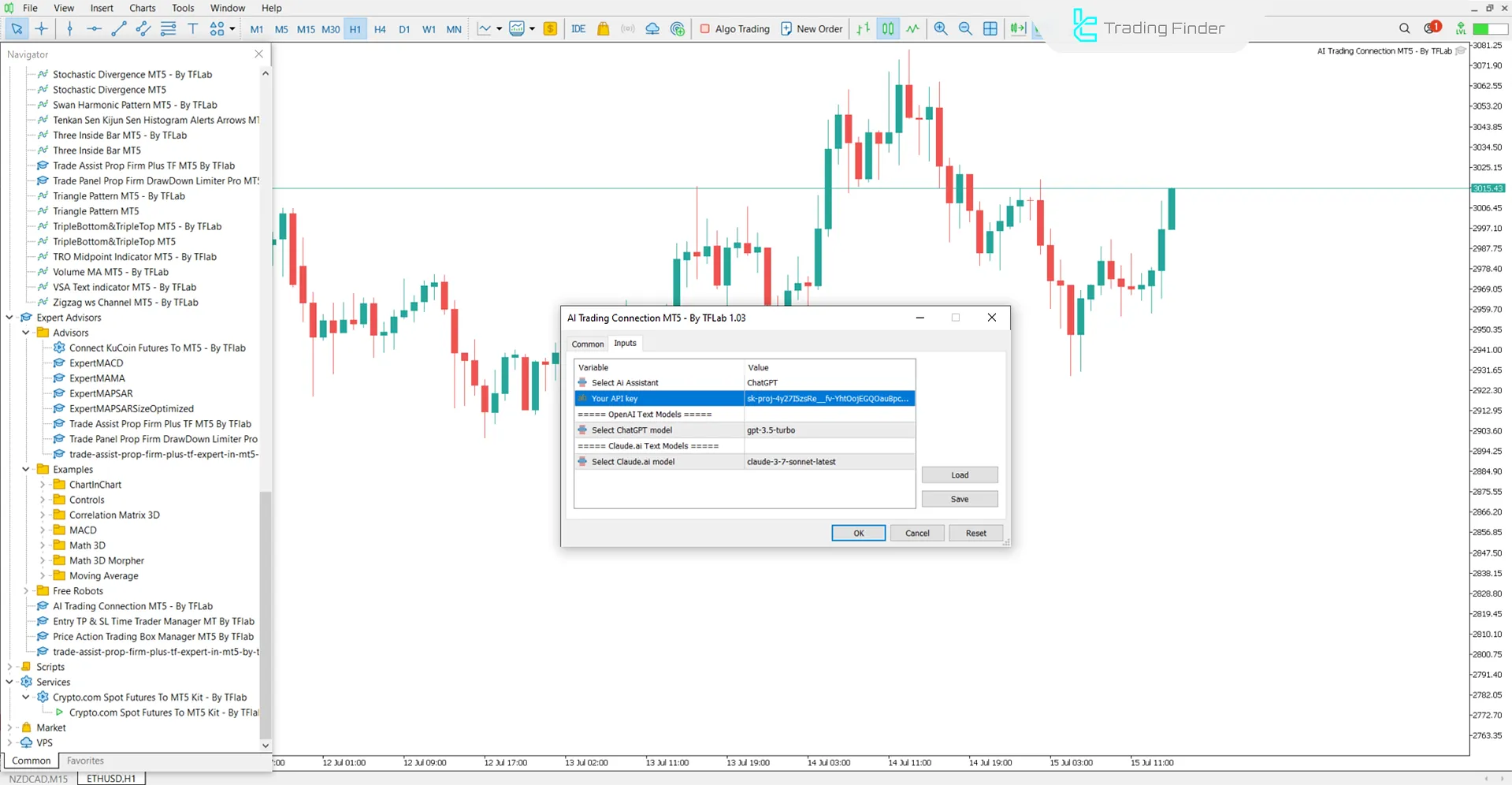 AI Trading Connection internal settings
