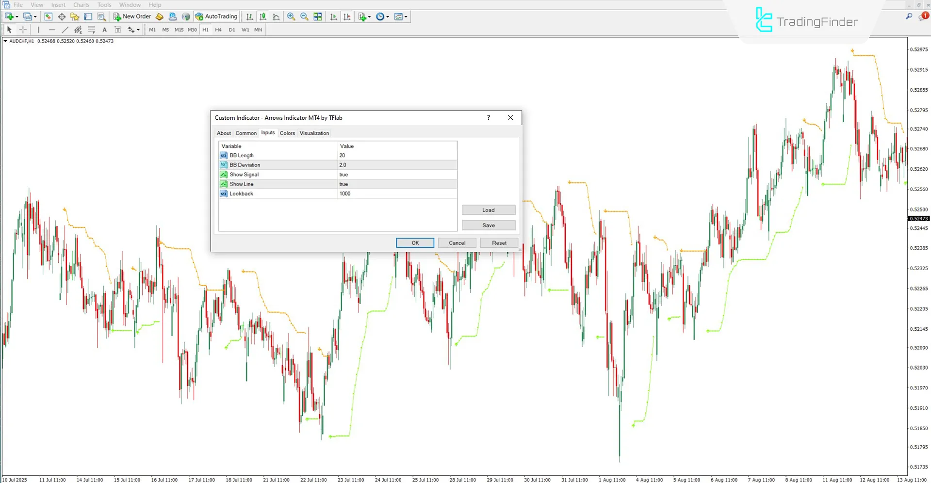 Settings section of the Arrows Indicator