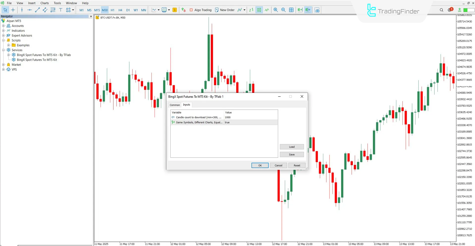 Settings panel of BingX Spot and Futures Expert to MetaTrader 5