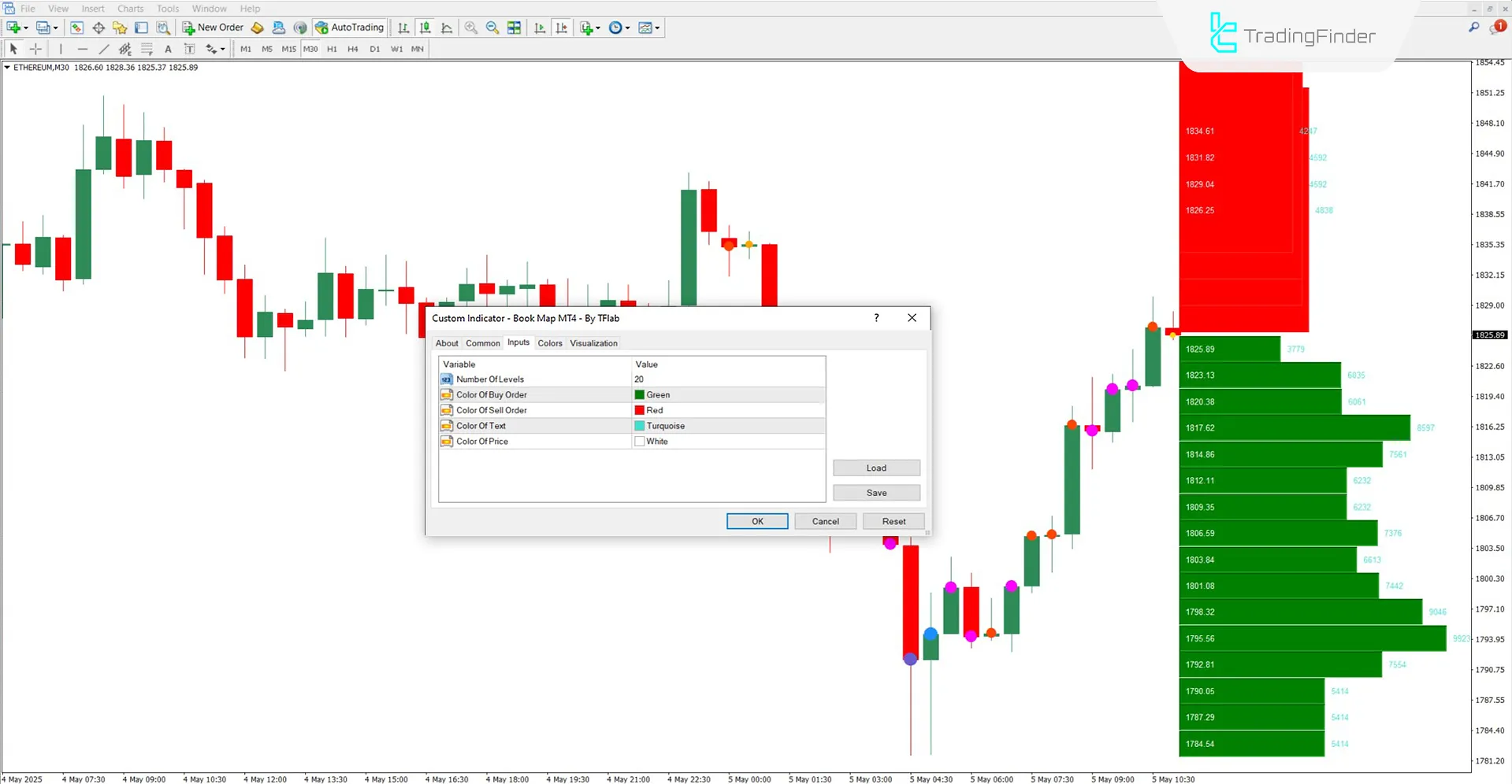Settings section of the Book Map Indicator