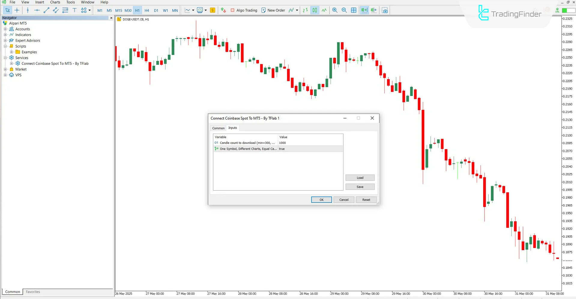 Settings section of the Coinbase Spot to MT5 Expert