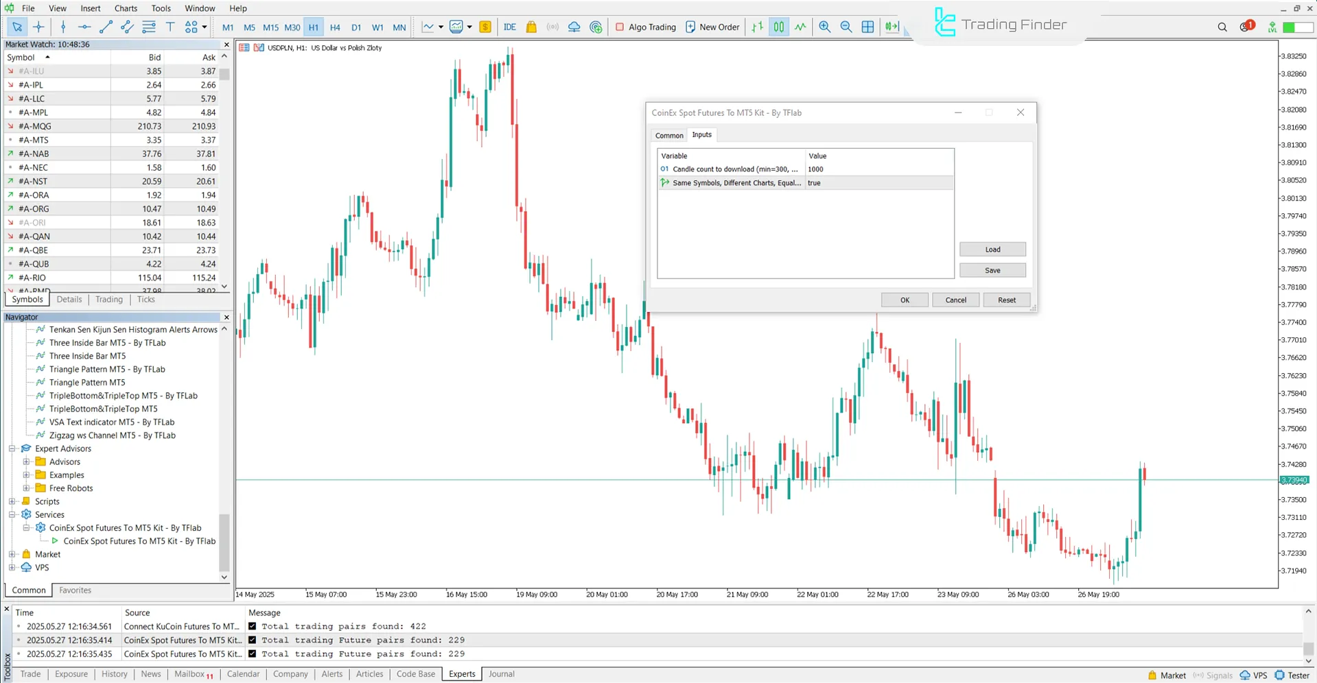 View of CoinEX Spot &amp; Futures to MT5 Settings Panel