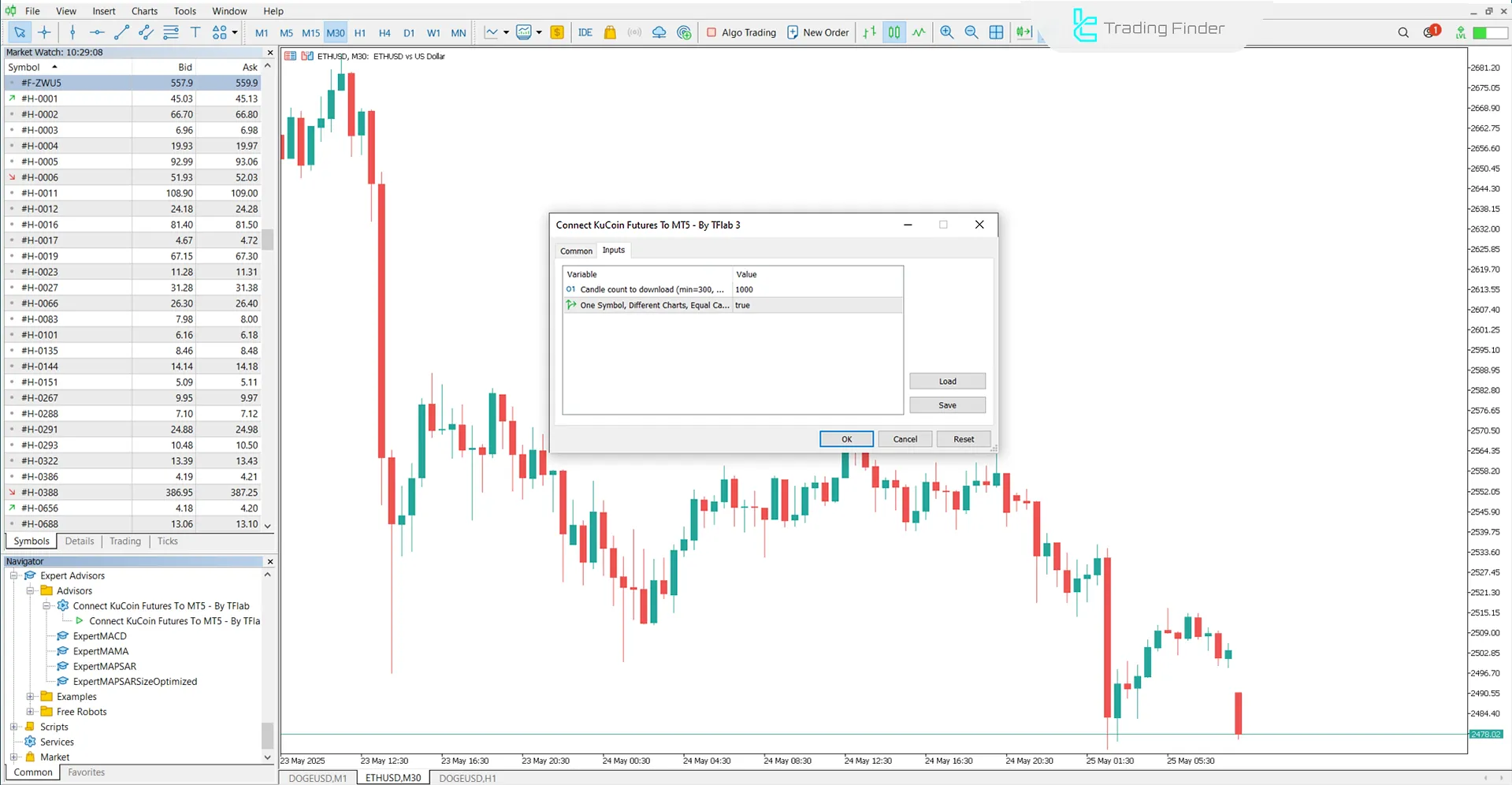 Settings panel of KuCoin Futures to MT5 connector