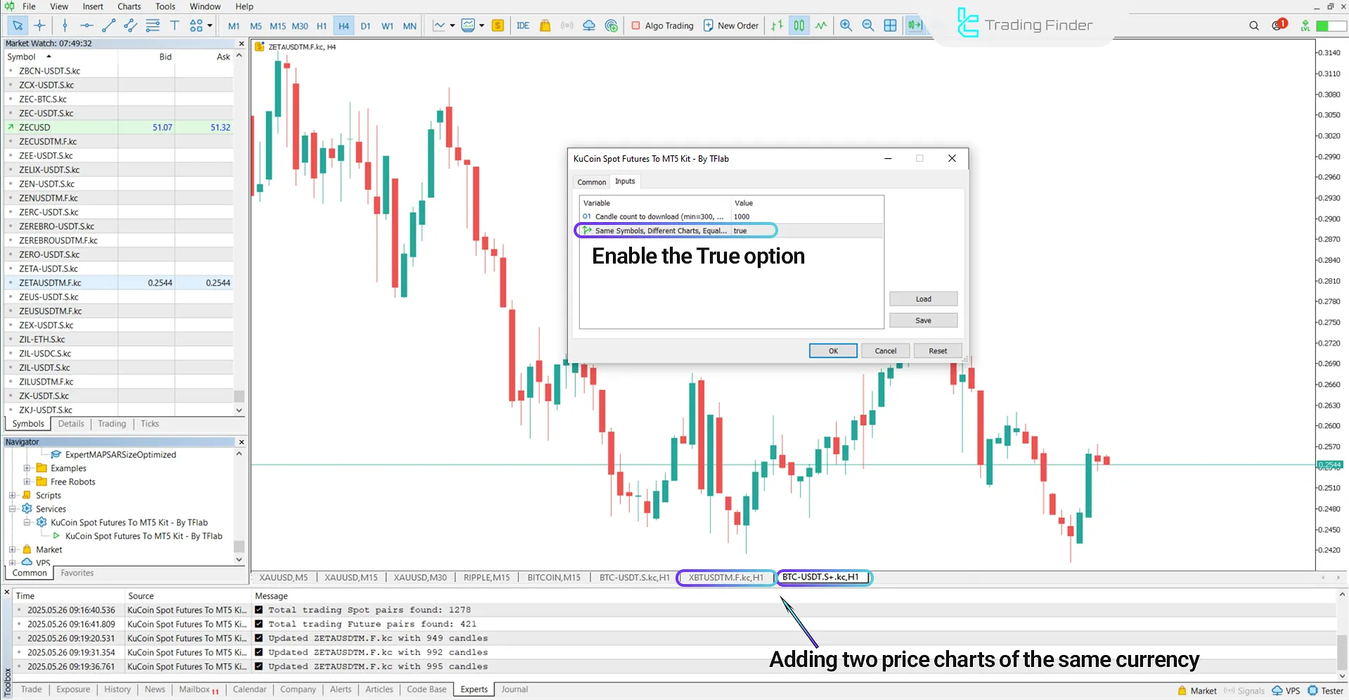 Adding one or more charts of the same asset in the MetaTrader 5 platform
