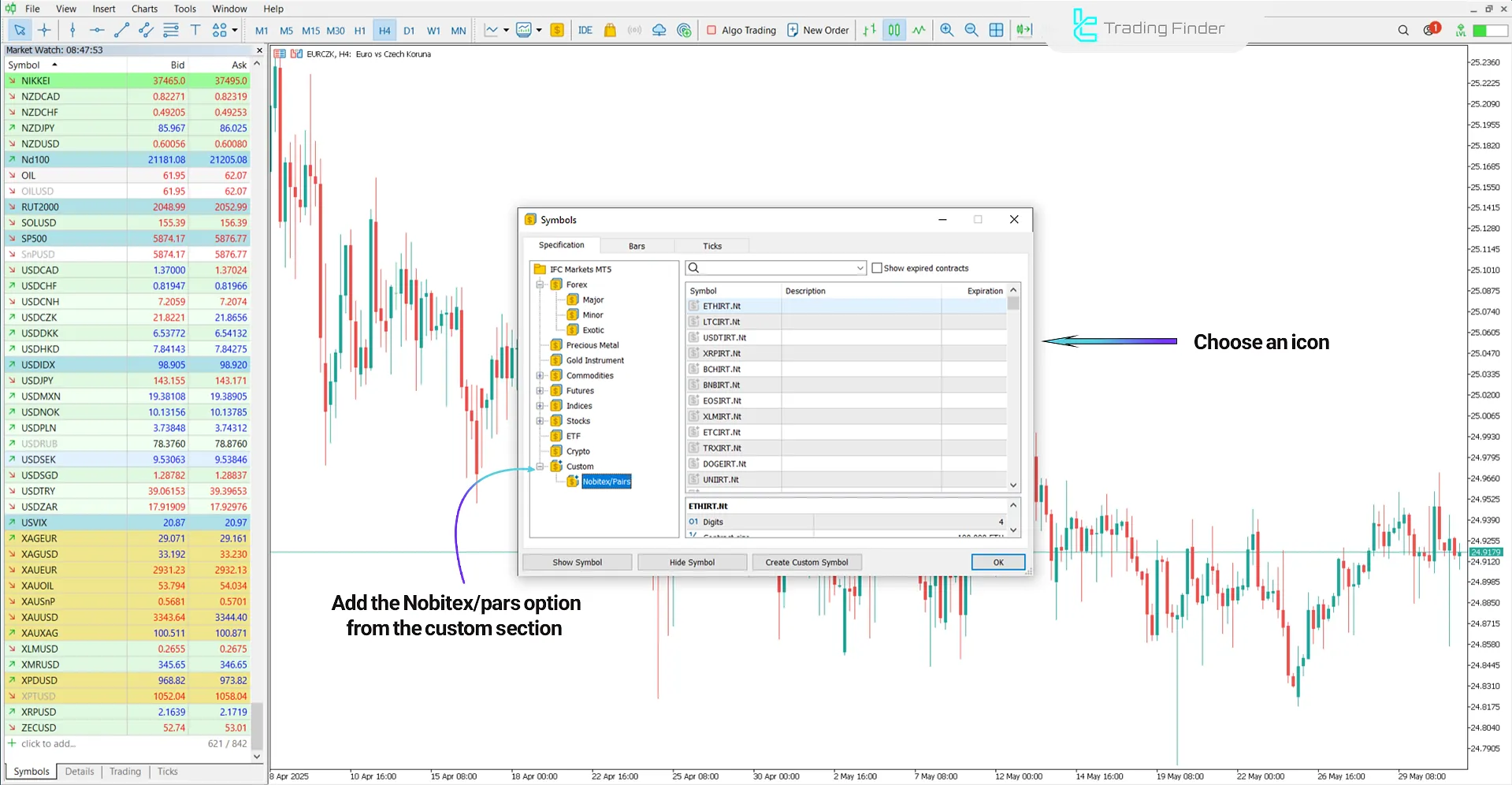Adding trading pairs to the Nobitex-MT5 connector