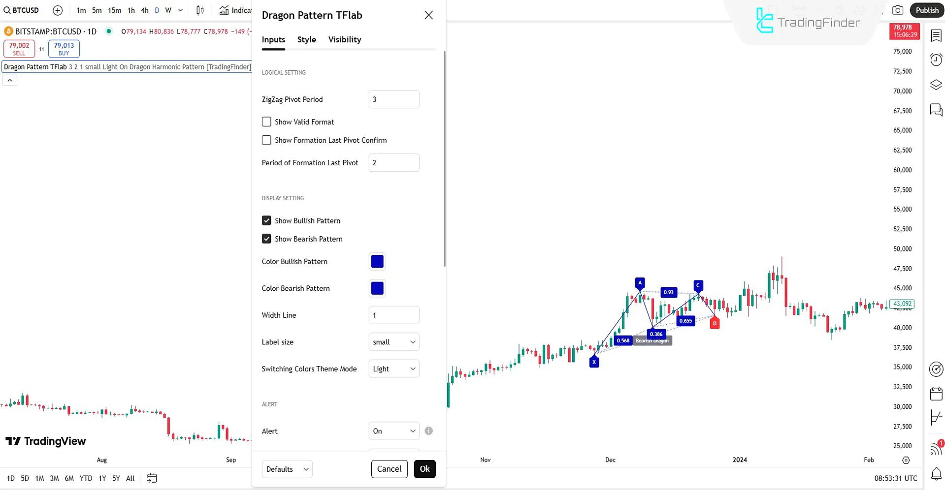Dragon Harmonic Pattern Settings Panel