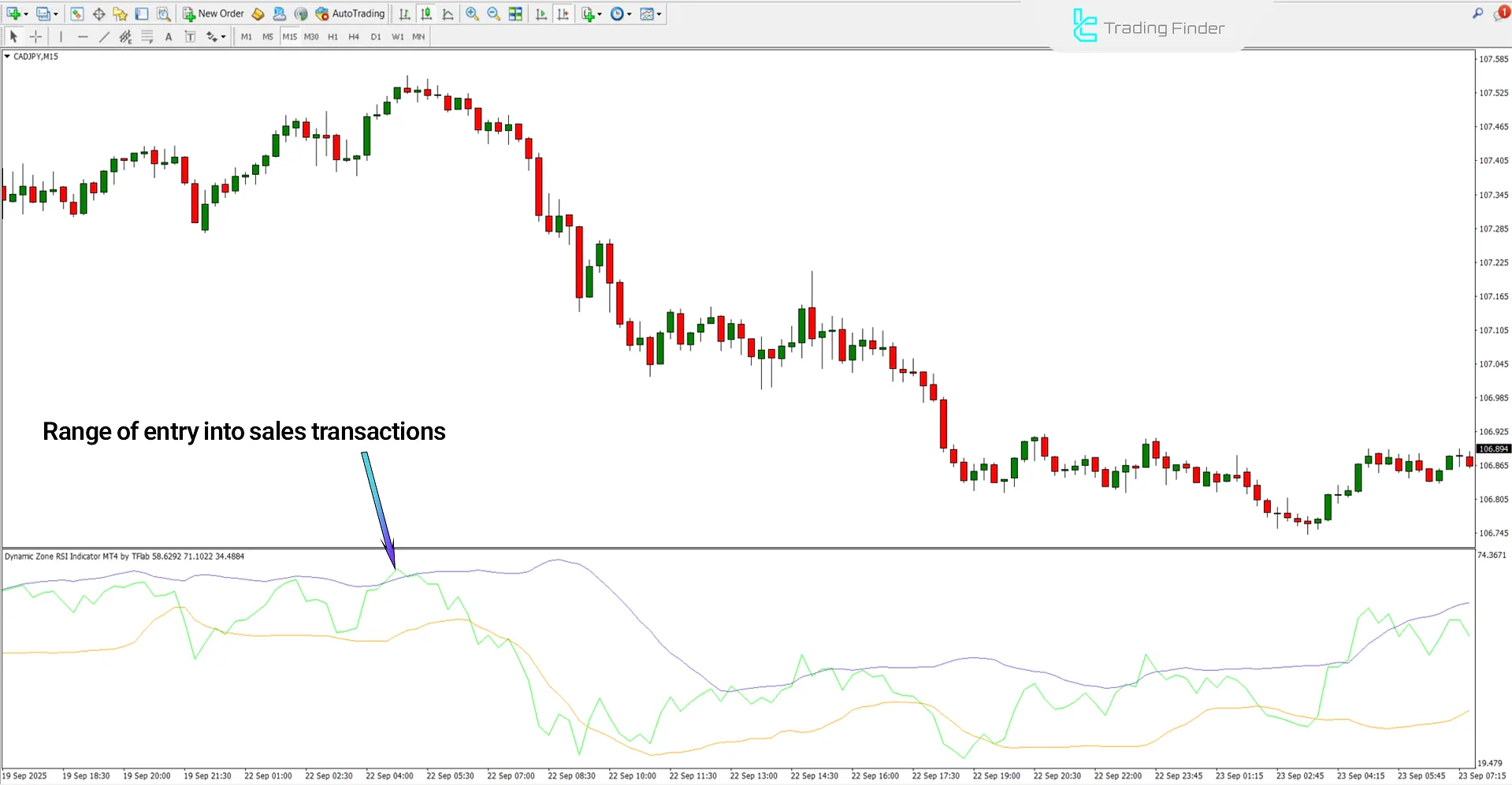 Downtrend analysis in Dynamic Zone RSI Indicator