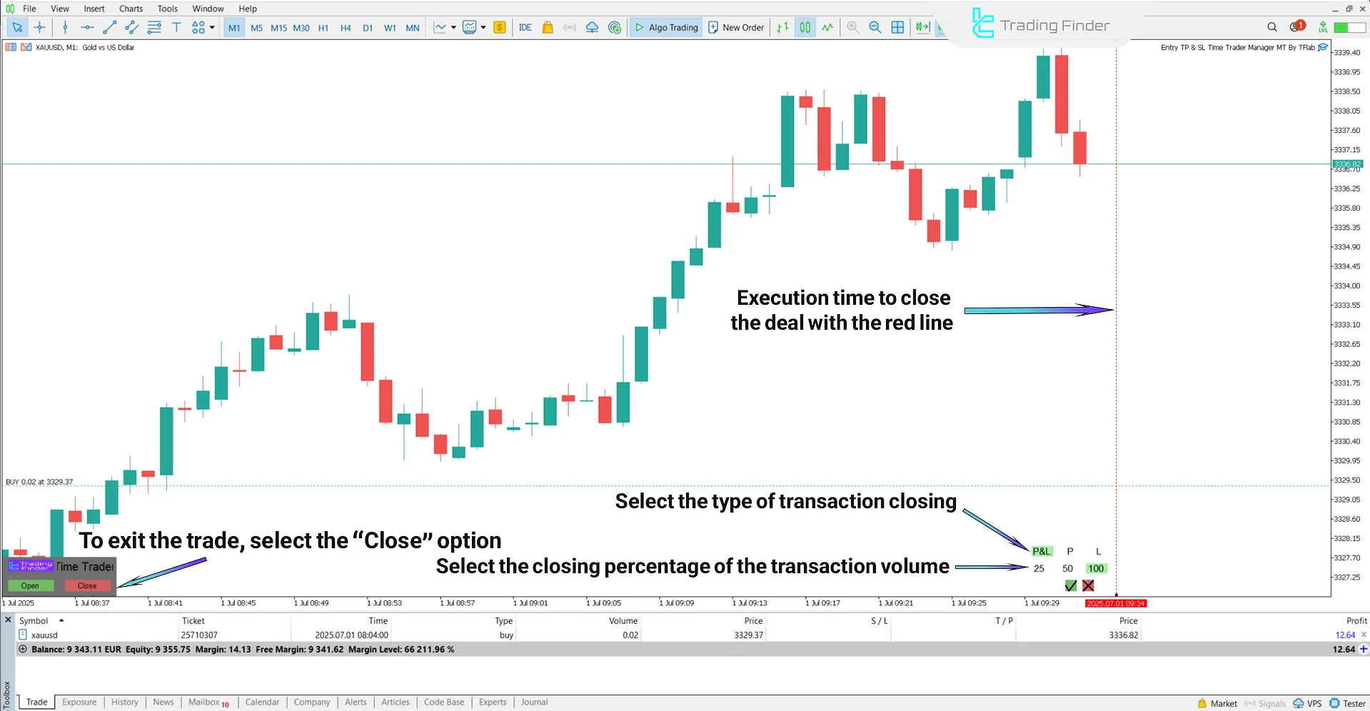 Steps for closing trades with the Entry TP &amp; SL Time Trader Manager