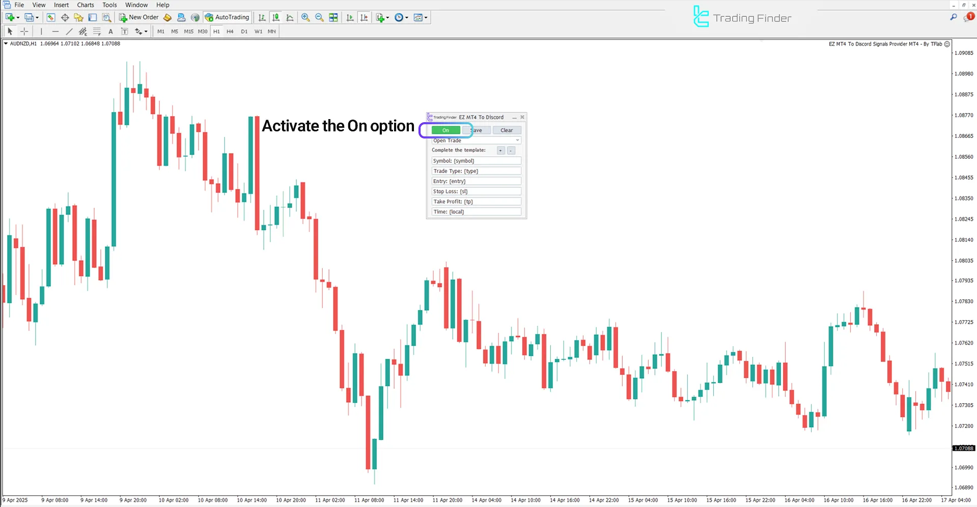 Turning on the MetaTrader 4 to Discord connection in the auto signal sender EA