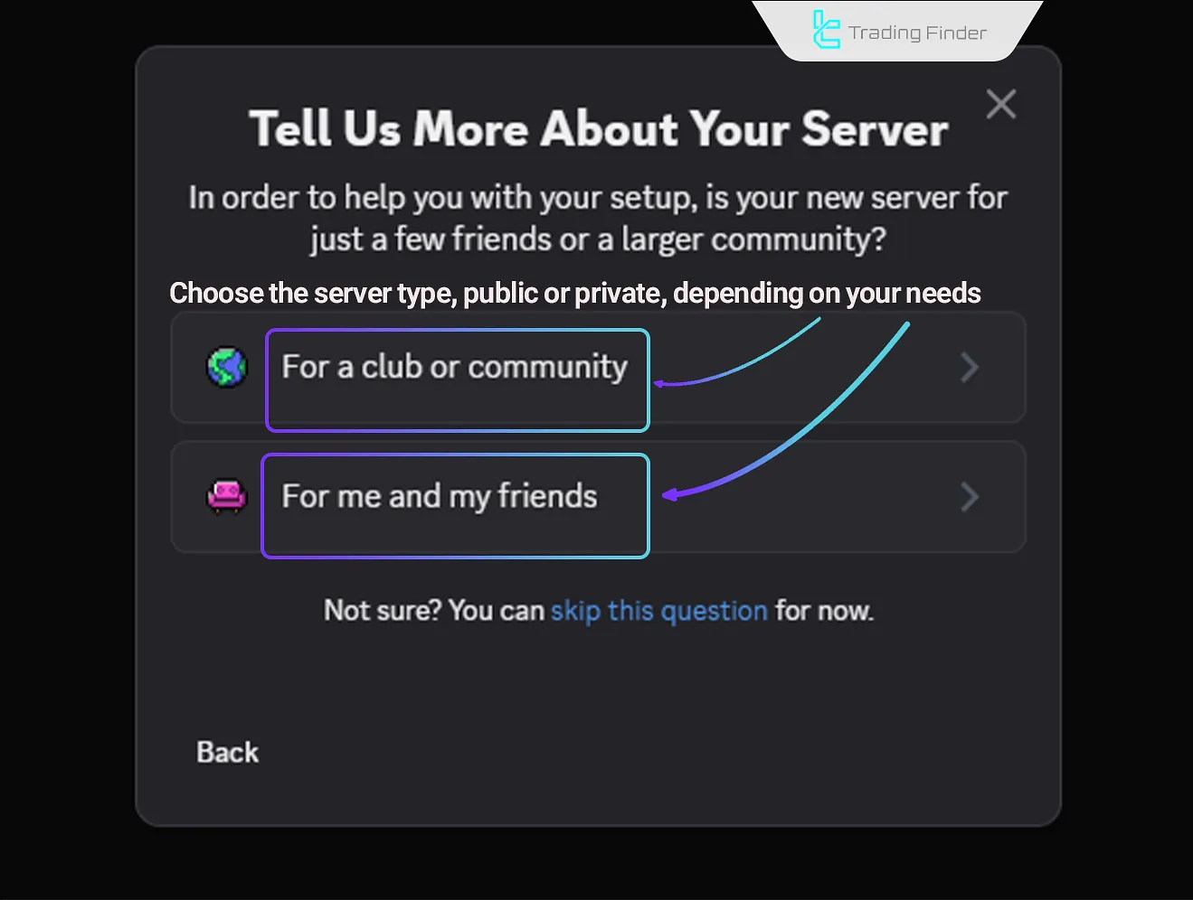 Choosing private or public server in EZ To Discord Signals Provider