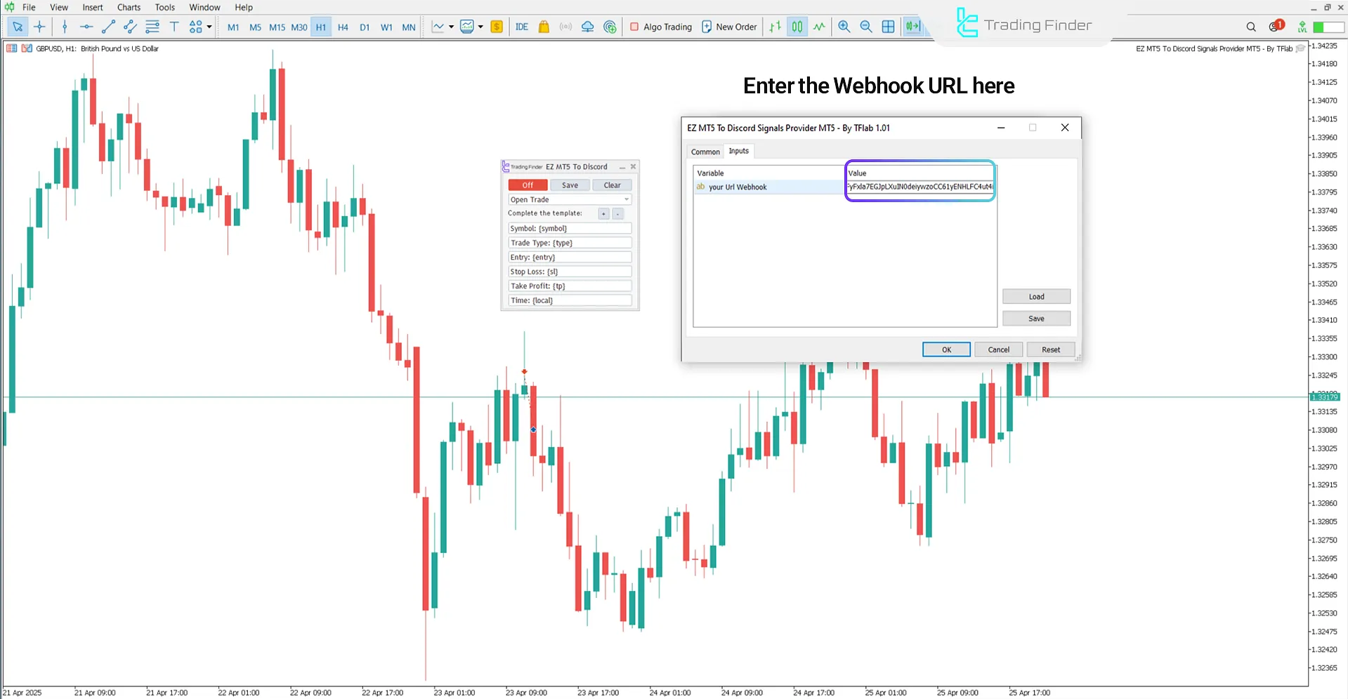 Entering the URL in the Input field of EZ To Discord Signals Provider