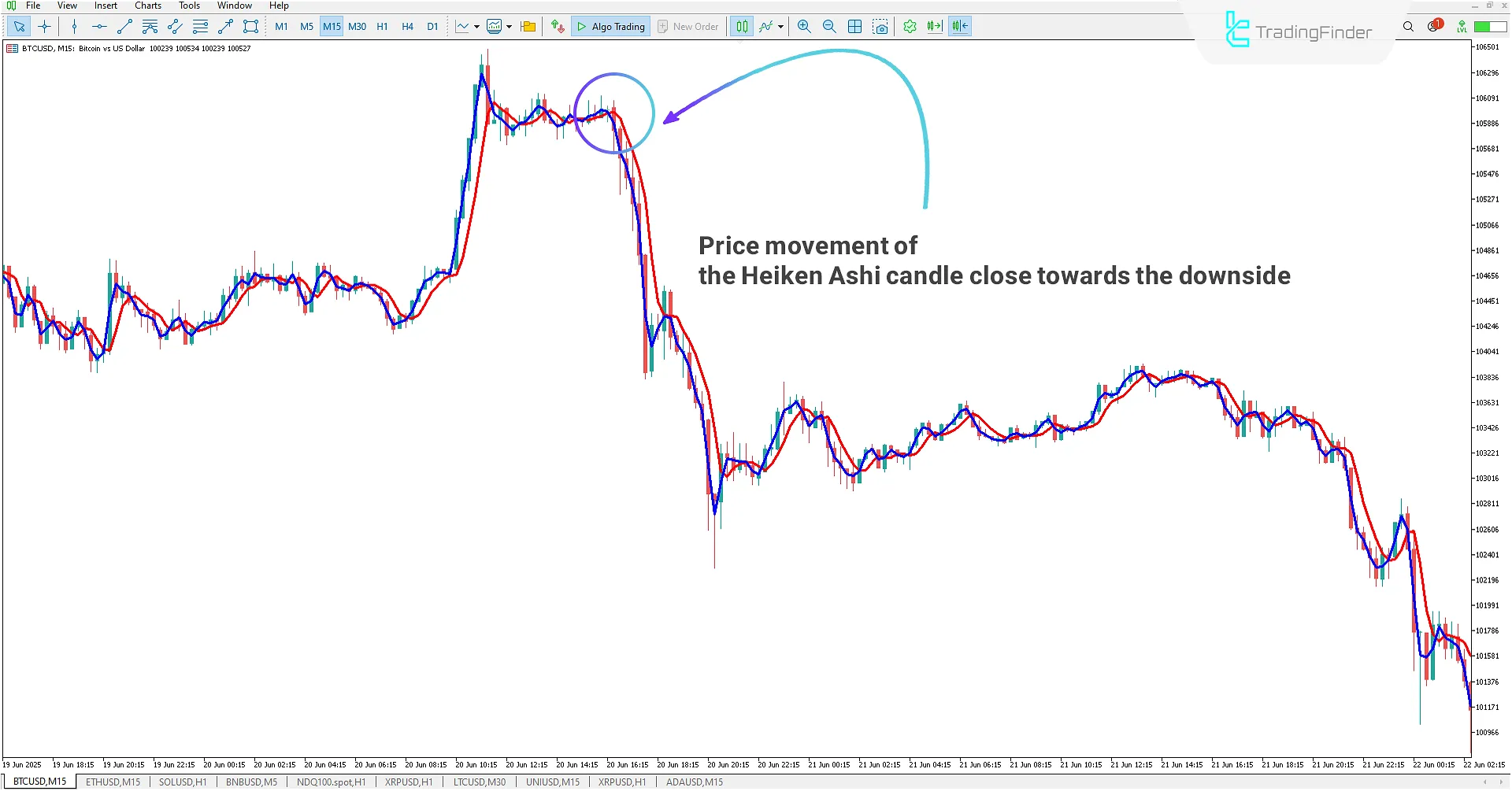 Sell signal shown in Heiken Ashi Real indicator