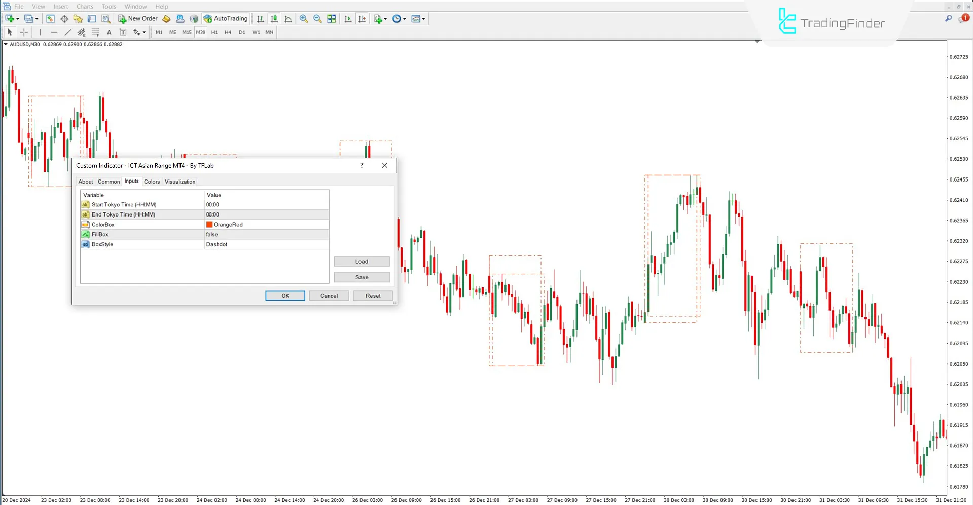 ICT Asian Range Indicator settings panel